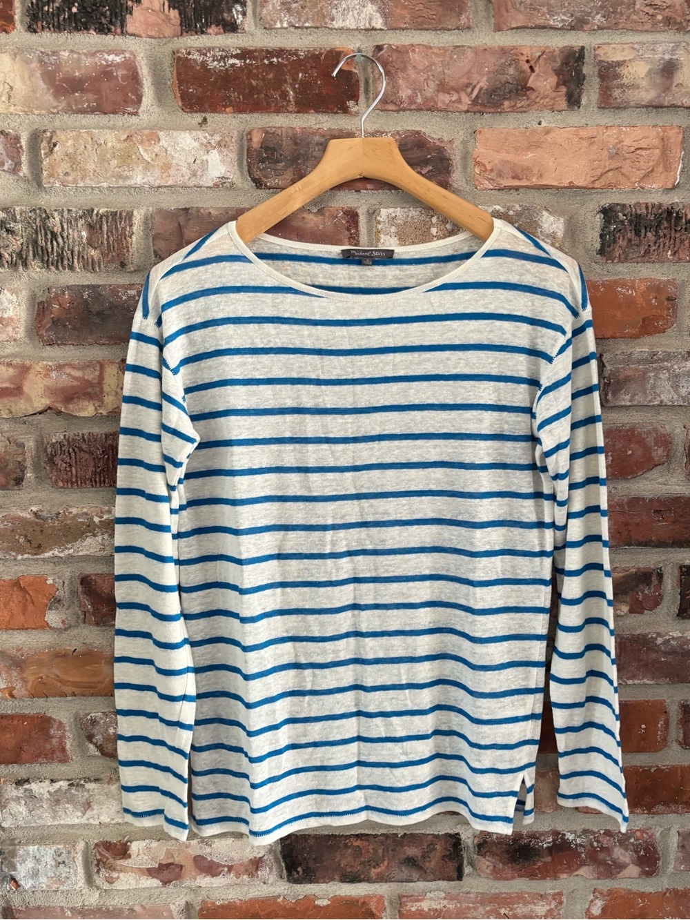 Michael Stars 100% Linen Blue Stripe Long Sleeve T-shirt Top, S